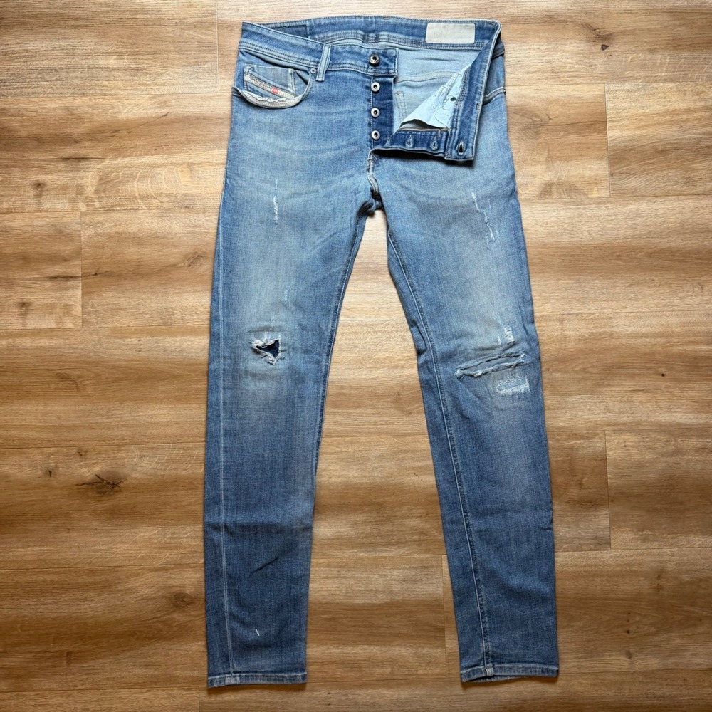 Diesel Sleenker Jeans Mens 32x31 Blue Slim Skinny Stretch Distressed Denim Pants
